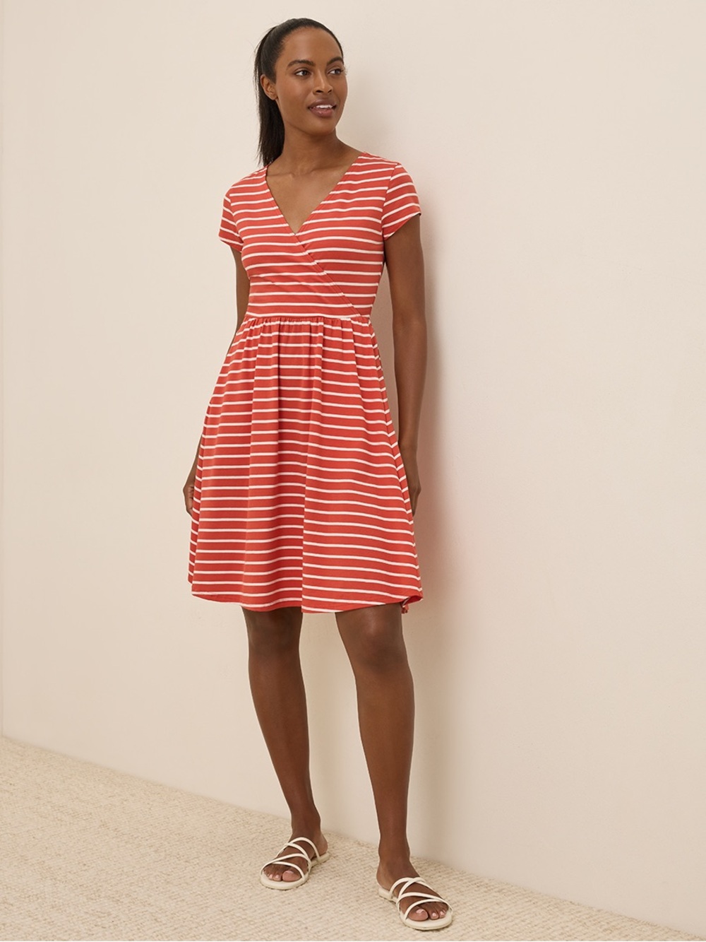 Pact Women's Fit & Flare Crossover Dress Organic Cotton Colour Daytripper Stripe
